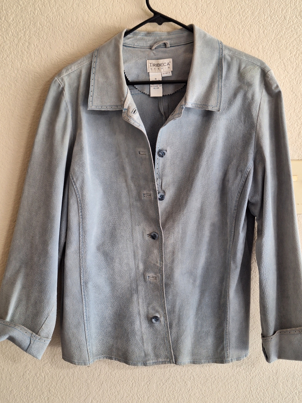 VTG Suede Tribeca by Kenneth Cole Light Blue Button-Front Jacket Plus Sz16